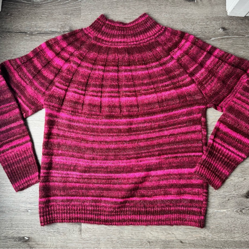 Knox Rose NWT Textured Knit Sweater Pink Berry Striped Pullover XL - Picture 2 of 4